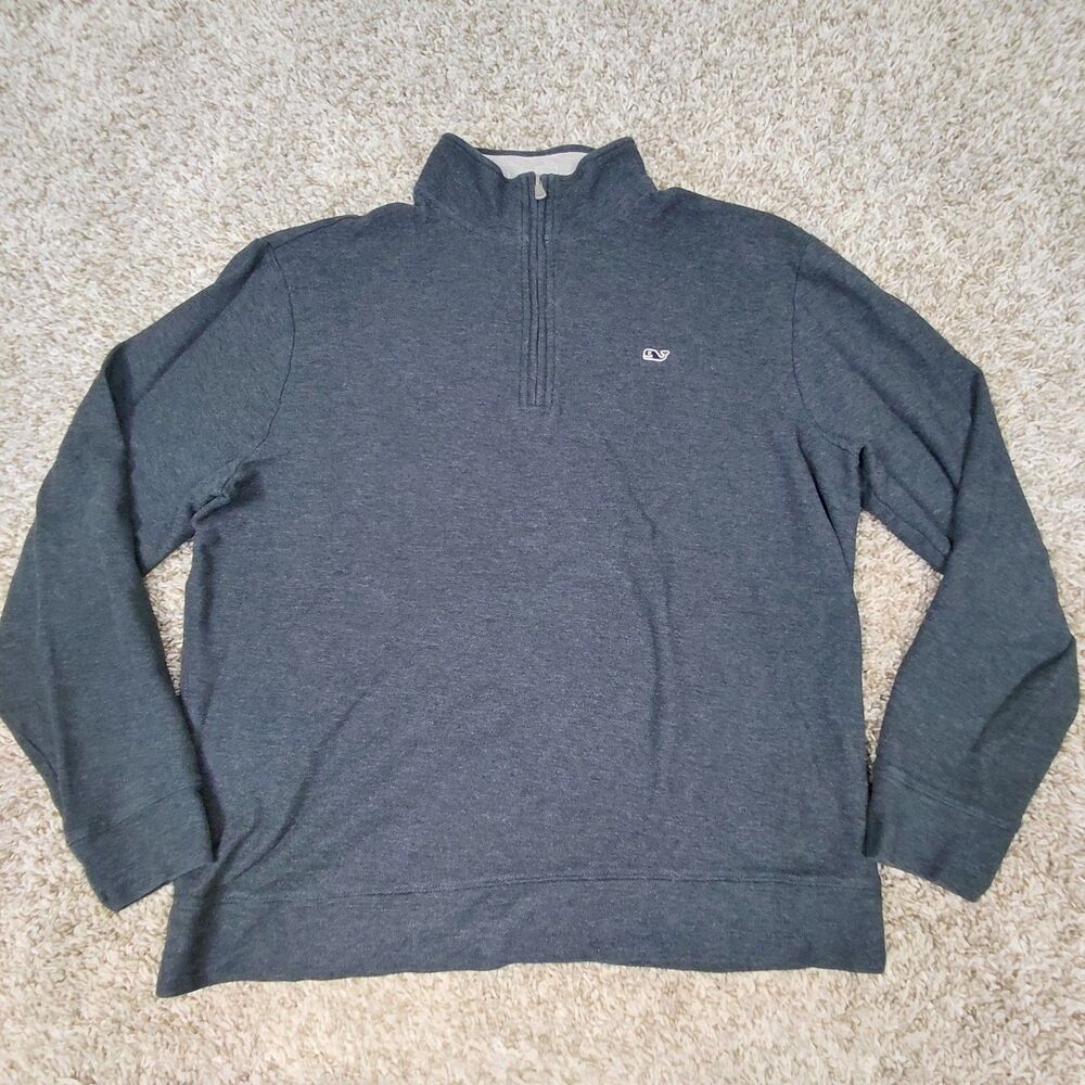 Vineyard Vines 1/4 Zip Pullover Mens Large Grey Sweater Pique Pima Cotton